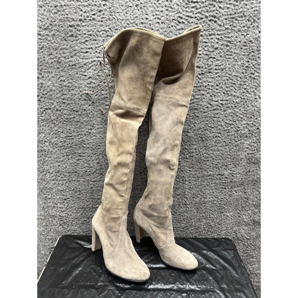 Stuart Weitzman Suede Thigh High Highland Boots Taupe Womens Size 7.5 US‎